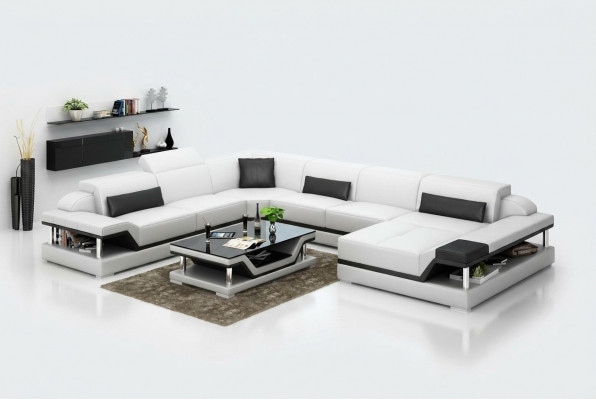 Design Leren Woonlandschap Hoekbank Moderne Set Bank Hoek Nieuw Wit USB