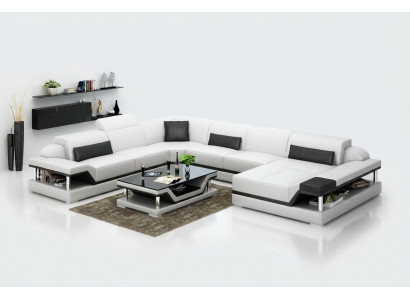 Design Leren Woonlandschap Hoekbank Moderne Set Bank Hoek Nieuw Wit USB