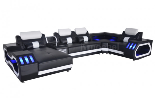 Leren bankstel Hoekbank Woonlandschap Set Design Moderne Bank U-vormige Bank met USB