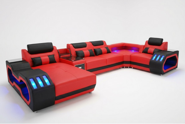 Leren bankstel Hoekbank Woonlandschap Set Design Moderne Bank U-vormige Bank met USB