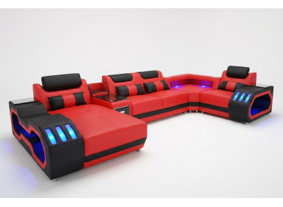Leren bankstel Hoekbank Woonlandschap Set Design Moderne Bank U-vormige Bank met USB