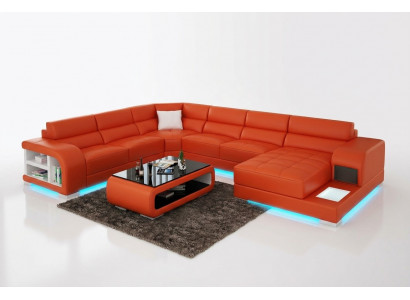 Moderne leren bankstellencouch ontwerp woonlandschap hoekbank hoekstuk bank licht USB.