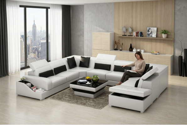 Woonlandschap Moderne Hoekbank Bank Bekleed Hoekbank Bank Hoek Set + USB