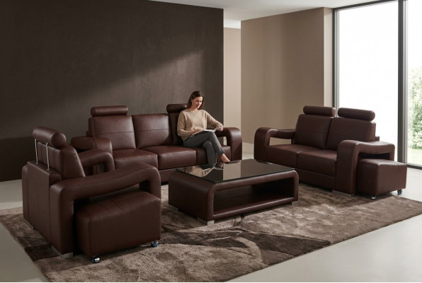 Garnituur Lederen Bank met USB Kussens Banken Sofas Luxe Nieuw Woonlandschap 3+2+1