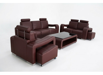 Garnituur Lederen Bank met USB Kussens Banken Sofas Luxe Nieuw Woonlandschap 3+2+1