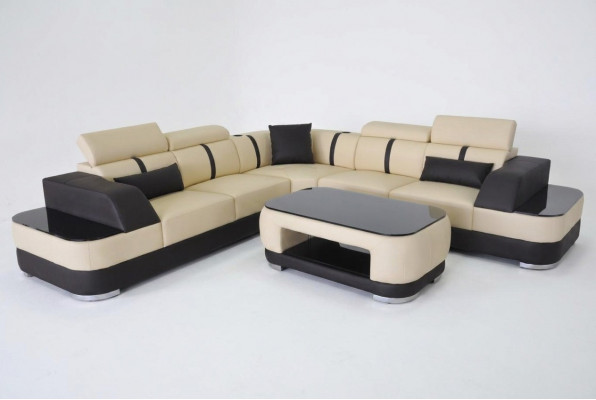 Hoekbank + USB lederen bekleding hoekbankstel bankstellen L-vorm + tafel woonlandschap