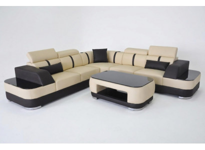 Hoekbank + USB lederen bekleding hoekbankstel bankstellen L-vorm + tafel woonlandschap