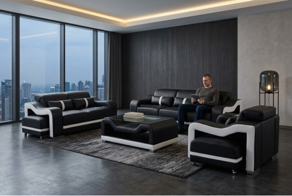 Bank Leer + USB, Bankstel Stoffering Set 3+2+1 Stoel Compleet Set Stoffering + Tafel