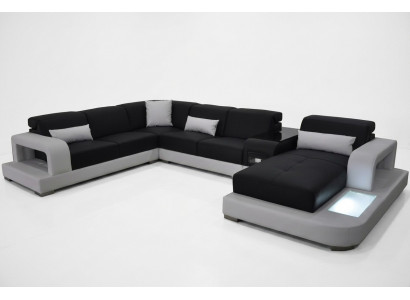 Moderne zitkussen woonlandschap woonkamer bank bekleding hoek USB + licht