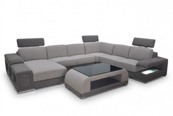 Bankstel Moderne bank Leren hoekbank Bank Stoffering Woonlandschap USB + Tafel