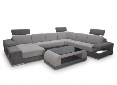 Bankstel Moderne bank Leren hoekbank Bank Stoffering Woonlandschap USB + Tafel