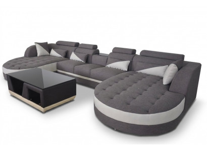 Moderne textiele bank + USB-aansluiting + salontafel woonlandschap U-vormige hoek