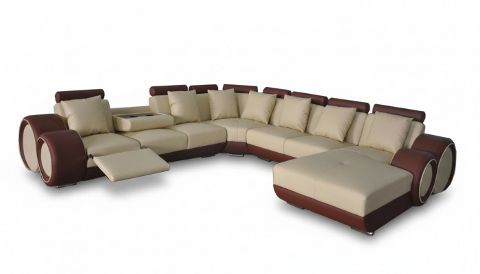Sofa Leren bank Hoekbank Woonlandschap Bank Bekleed Zitgedeelte Hoekbank +USB
