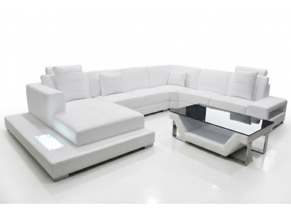 Leren bank hoekbank woonlandschap bank bekleding hoekbank zithoek + tafel + USB Leren bank hoekbank woonlandschap bank bekleding hoekbank zithoek + tafel + USB
