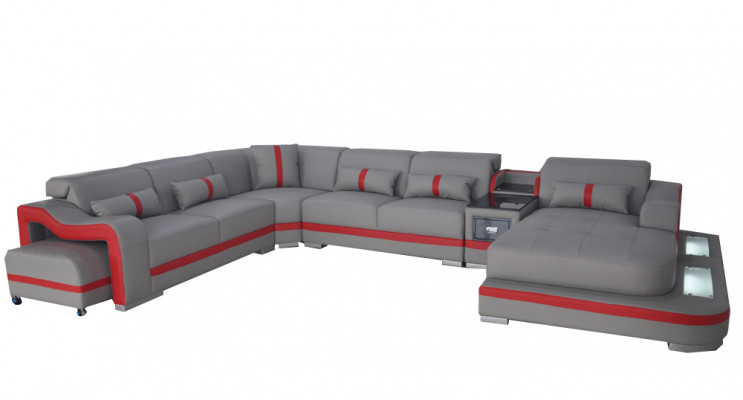 Leder Bank Bekleding Zitontwerp Hoekbank Bankstel Woonlandschap + Licht + USB