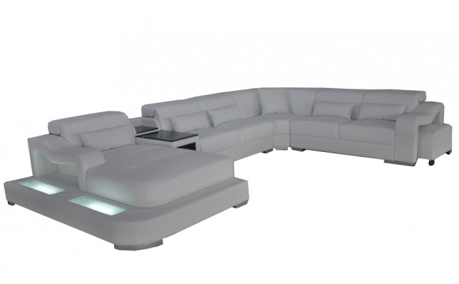 Leder Bank Bekleding Zitontwerp Hoekbank Bankstel Woonlandschap + Licht + USB