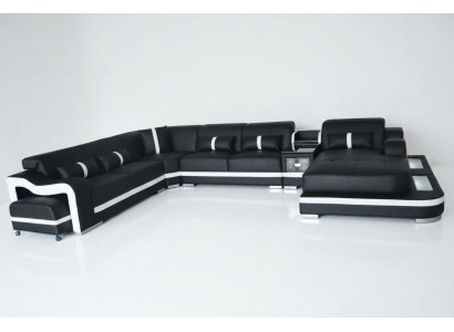 Leder Bank Bekleding Zitontwerp Hoekbank Bankstel Woonlandschap + Licht + USB