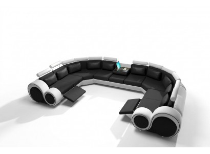 Geweldige leren hoekbank in U-vorm met bekleding en USB-aansluiting.