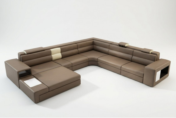 Hoekbank met USB bank bekleding set ontwerp leer textiel woonlandschap.