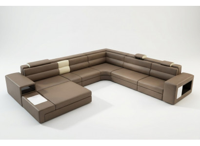 Hoekbank met USB bank bekleding set ontwerp leer textiel woonlandschap.
