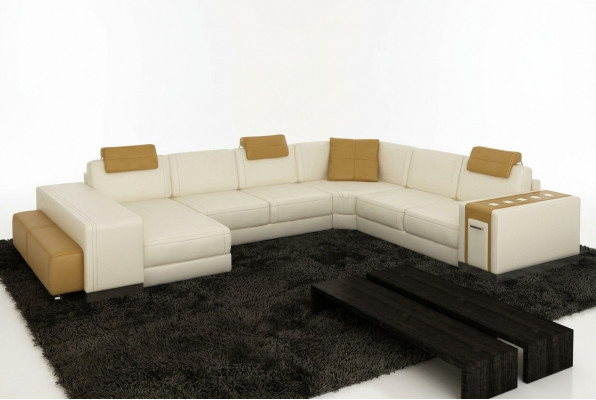 Woonlandschap Ontwerper Bank LED USB Bank Grote Bekleding Lederen Bankstellen Hoek Hoek Stoel