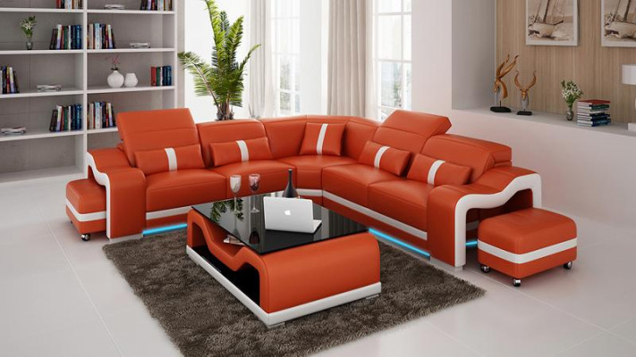Leren bank met USB bank woonlandschap hoekbank hoek suite design modern bankstel.