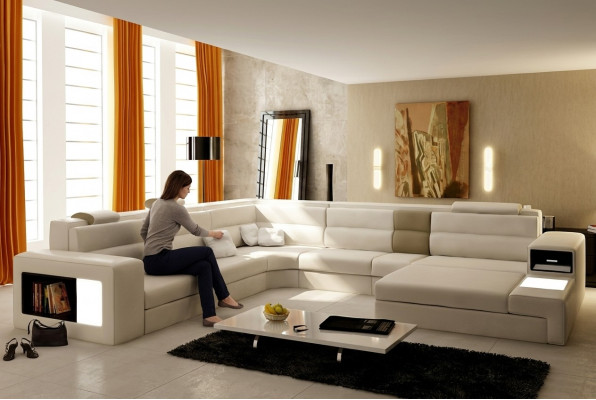 Bankstel hoekbank Leder Modern Sofa Bank bekleding woonlandschap USB