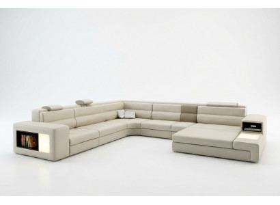 Bankstel hoekbank Leder Modern Sofa Bank bekleding woonlandschap USB