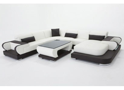 Hoekbank met USB-lederen woonlandschapset Modern ontwerp Bank + Tafel