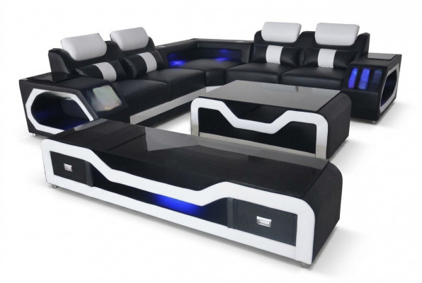 Moderne lederen sofa woonlandschap L-vormige bank geluids - USB - Bluetooth nieuw