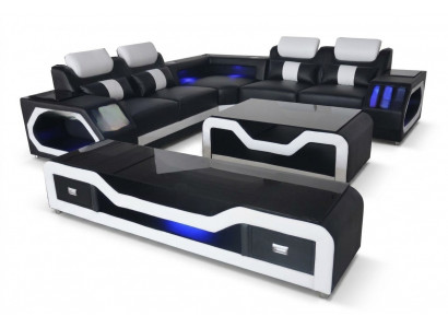Moderne lederen sofa woonlandschap L-vormige bank geluids - USB - Bluetooth nieuw