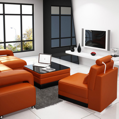 Leren bank woonlandschap hoekbank hoekset designbank USB oranje nieuw