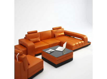 Leren bank woonlandschap hoekbank hoekset designbank USB oranje nieuw