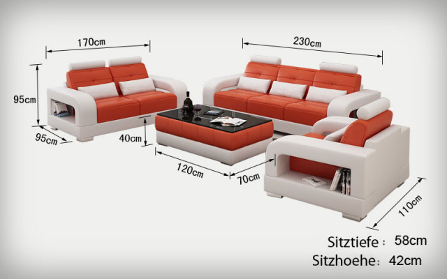 Leren bank Bankbank Lounge-set 3+2+1 zits set Design Moderne bank met USB
