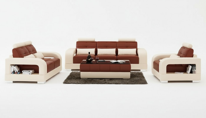 Leren bank Bankbank Lounge-set 3+2+1 zits set Design Moderne bank met USB