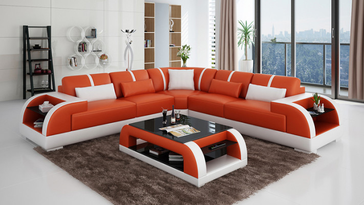 Leren bank bankstel woonlandschap hoekbank hoekbankstel ontwerp modern LED USB bank