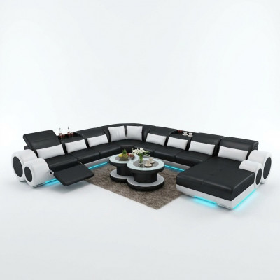 Leren bank bank woonlandschap hoekbank hoek garnituur ontwerp moderne bank met USB.