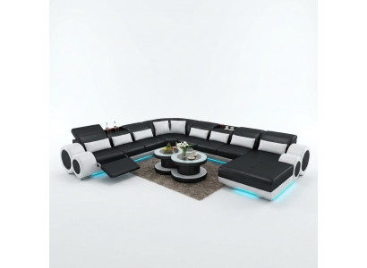 Leren bank bank woonlandschap hoekbank hoek garnituur ontwerp moderne bank met USB.