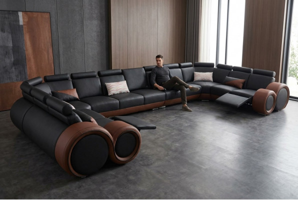 XXL Bank Grote Leren Hoekbank Hoekbank Loungebank Bekleding Woon U-vorm +USB