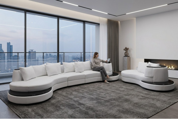 Woonontwerp Bank Ronde Hoekbank Bekleed Ronde Zitset Kamer Landschap USB