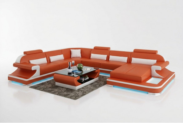 Leren bank Bank woonlandschap hoekbank hoekbankstel design modern bank met USB