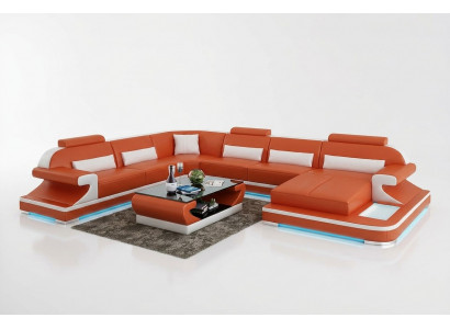 Leren bank Bank woonlandschap hoekbank hoekbankstel design modern bank met USB