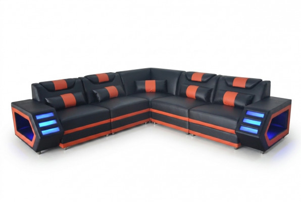 Ontwerp Lederen Bekleding Hoekbank Bank Bekleding Hoek Landschap Woonbank USB LED