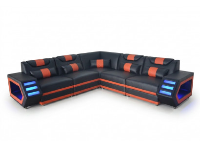 Ontwerp Lederen Bekleding Hoekbank Bank Bekleding Hoek Landschap Woonbank USB LED