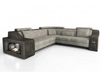 Hoekbank van leer en textiel bank met USB, gestoffeerde woonlandschap L set zitting Isching