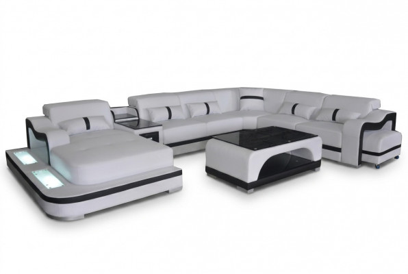 Hoekbank Hoekbank Hoekbank Bank Bank Bekleding Woonlandschap Tafel USB LED Nieuw