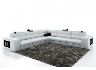 Leren bank Bank met USB, hoekbank zitkussen woonlandschap XXL Big Willow White