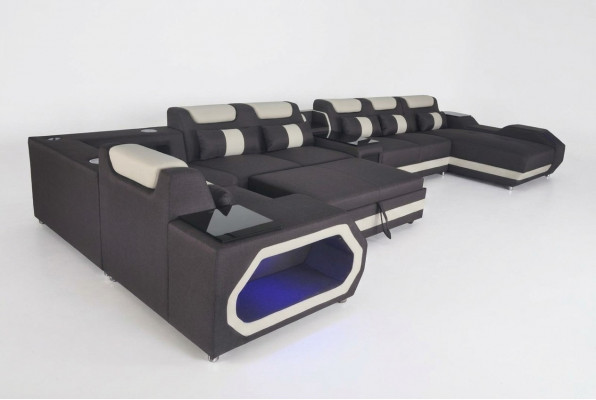 Ontwerp XXL Moderne Leren Hoekbank Bed USB LED