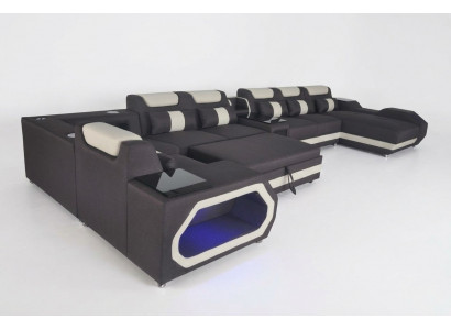 Ontwerp XXL Moderne Leren Hoekbank Bed USB LED