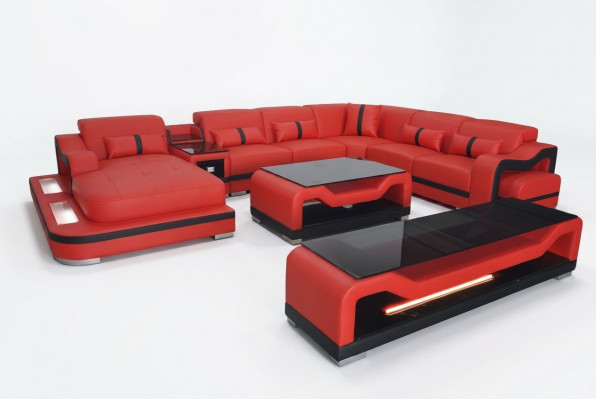 Leren bank bank hoekbank hoekbank woonlandschap + RTV + salontafel + USB